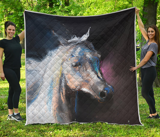 White Horse Portrait Print Quilt