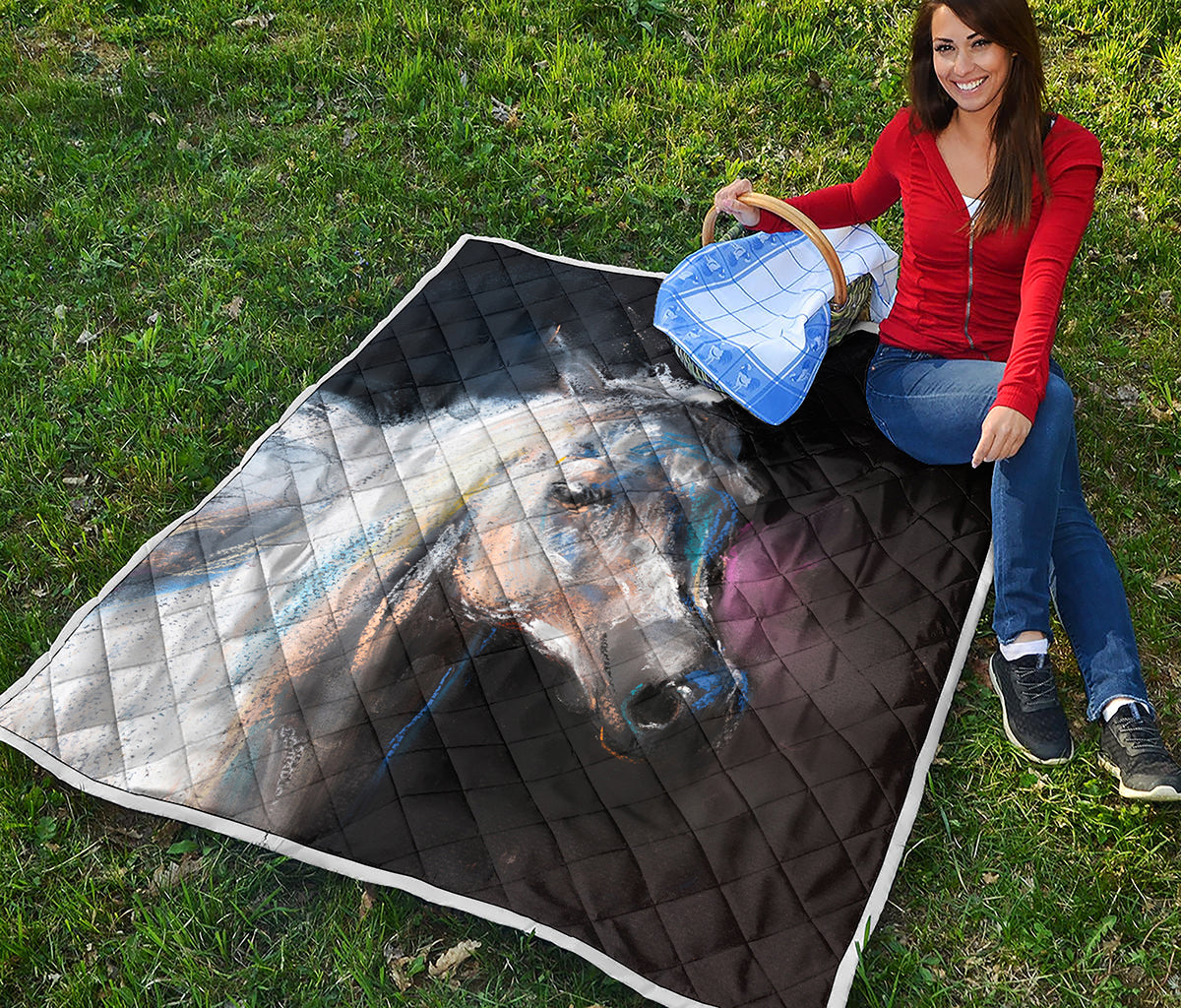 White Horse Portrait Print Quilt