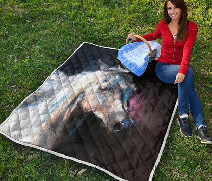 White Horse Portrait Print Quilt