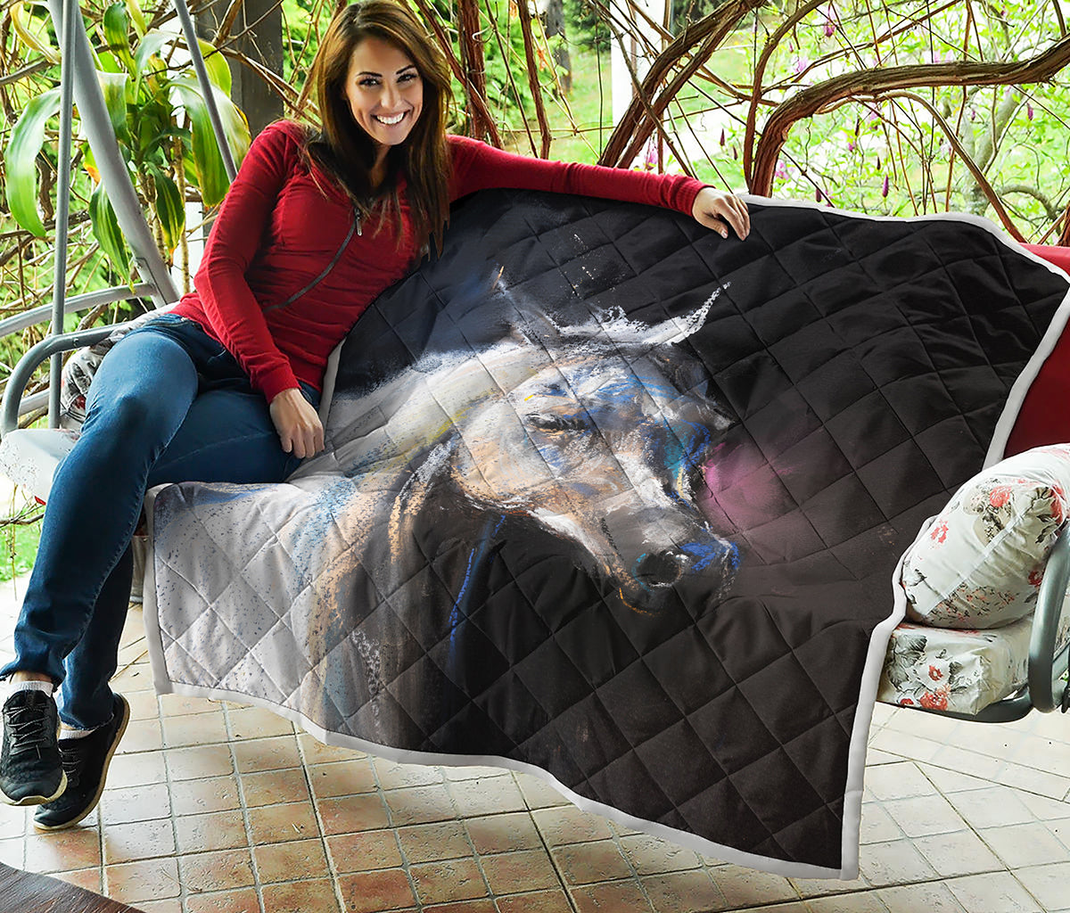 White Horse Portrait Print Quilt
