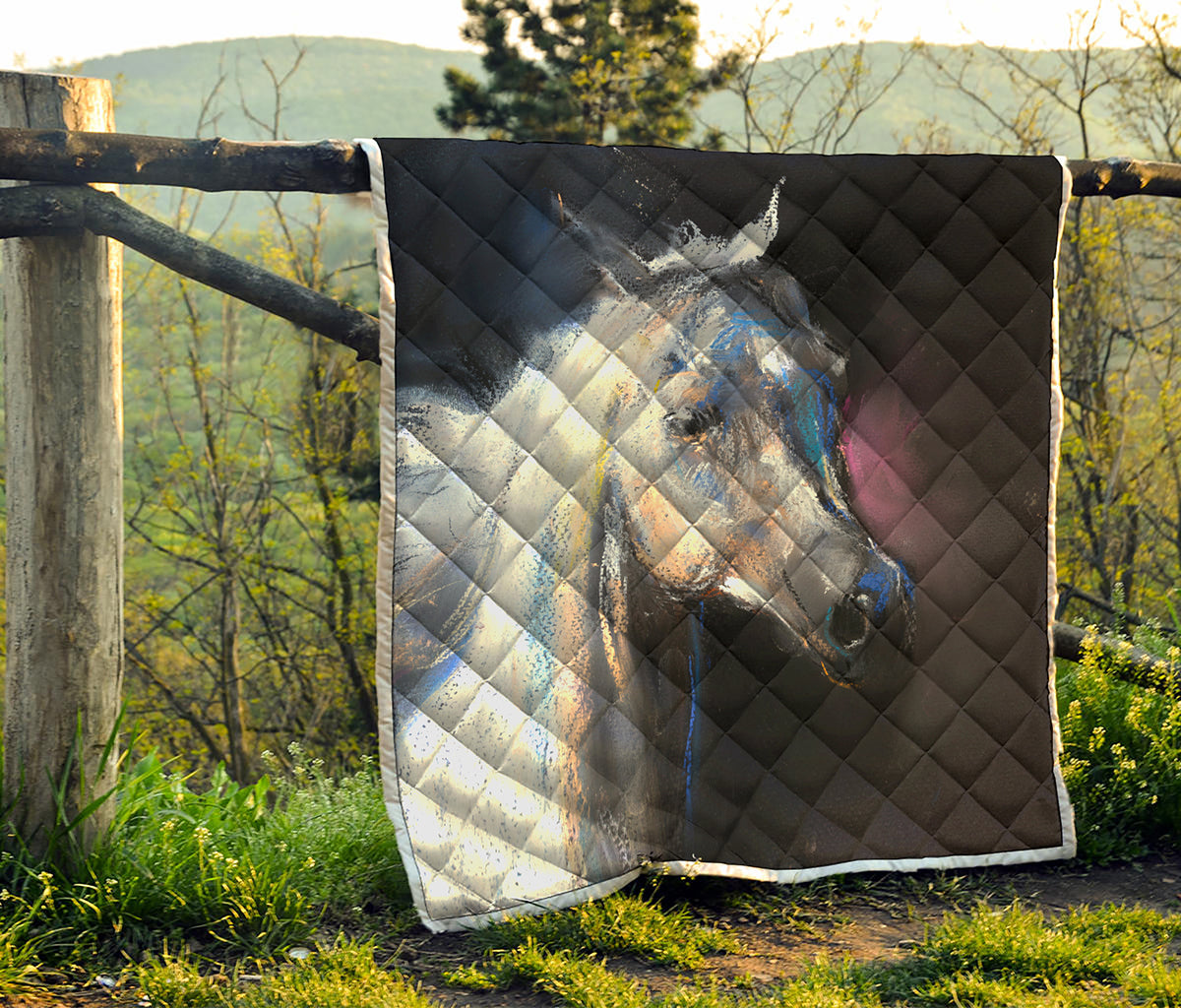 White Horse Portrait Print Quilt