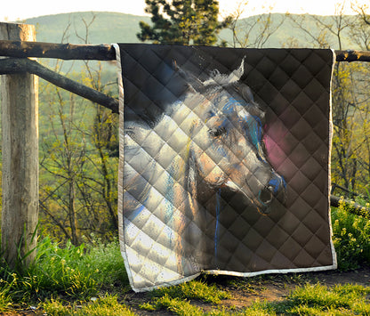 White Horse Portrait Print Quilt