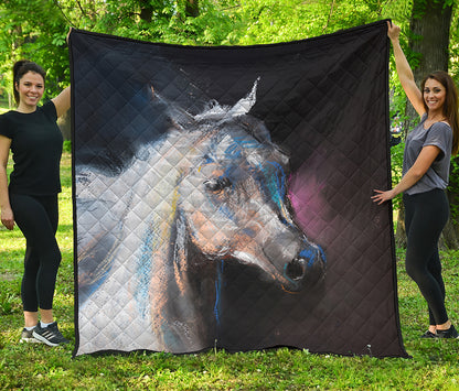 White Horse Portrait Print Quilt
