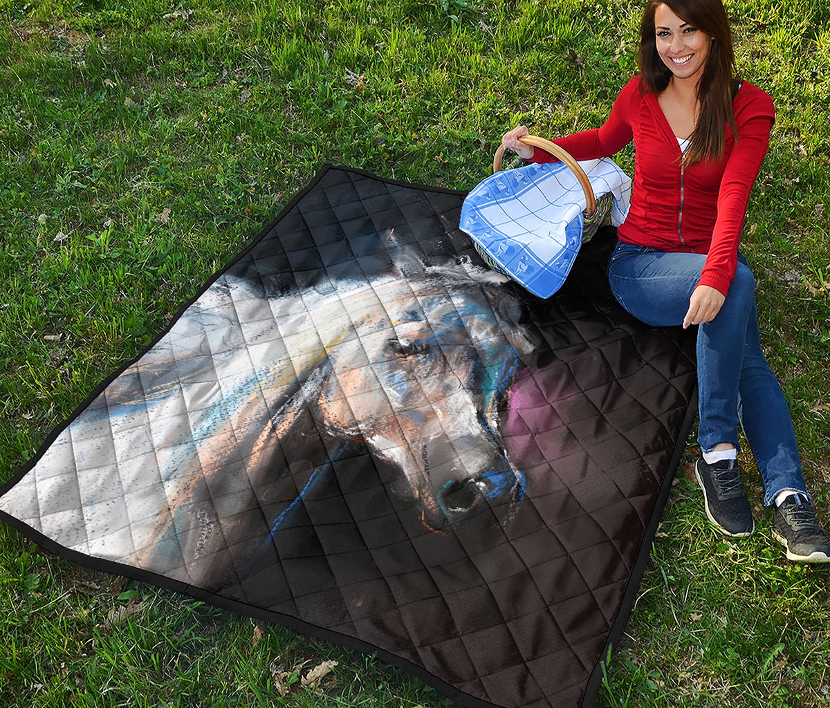 White Horse Portrait Print Quilt
