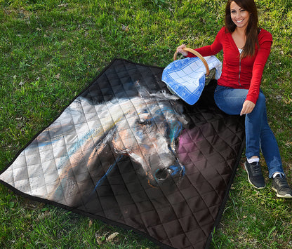 White Horse Portrait Print Quilt