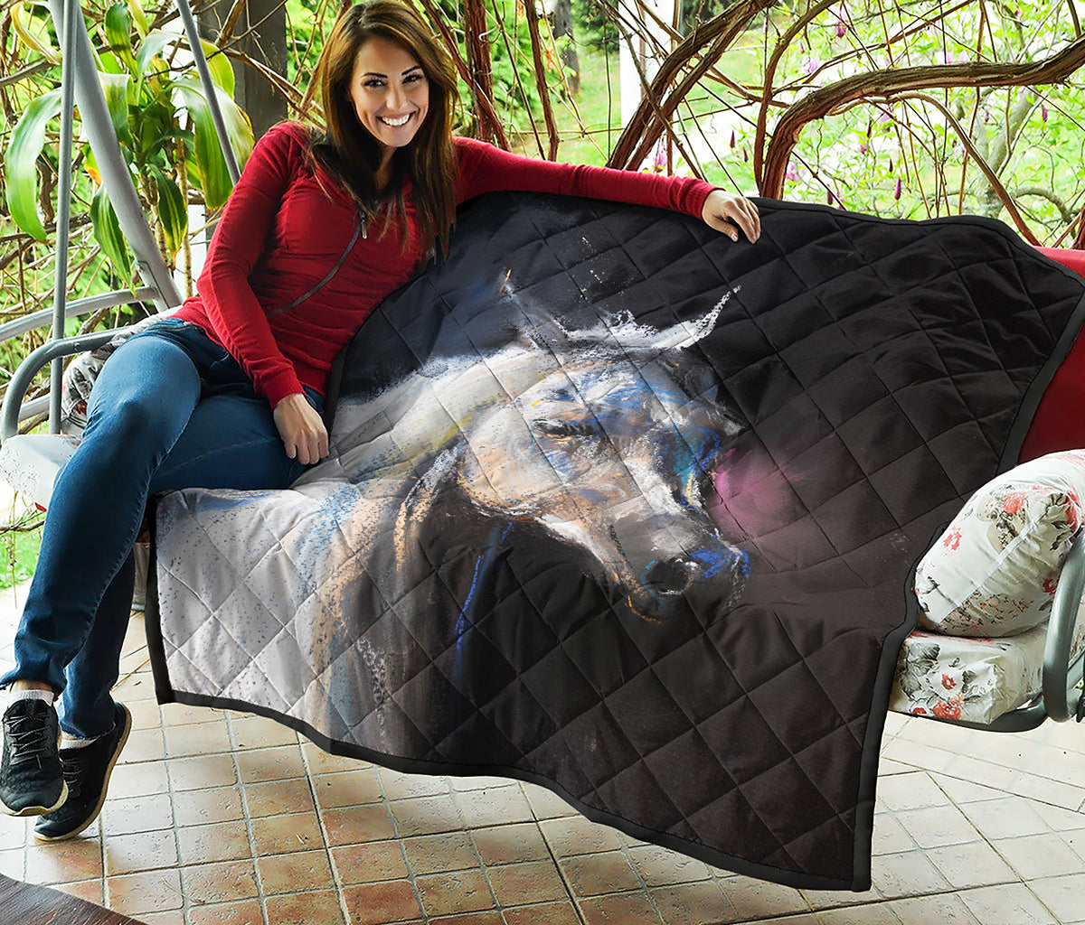 White Horse Portrait Print Quilt