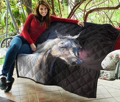 White Horse Portrait Print Quilt