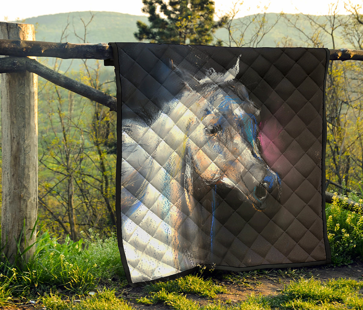 White Horse Portrait Print Quilt