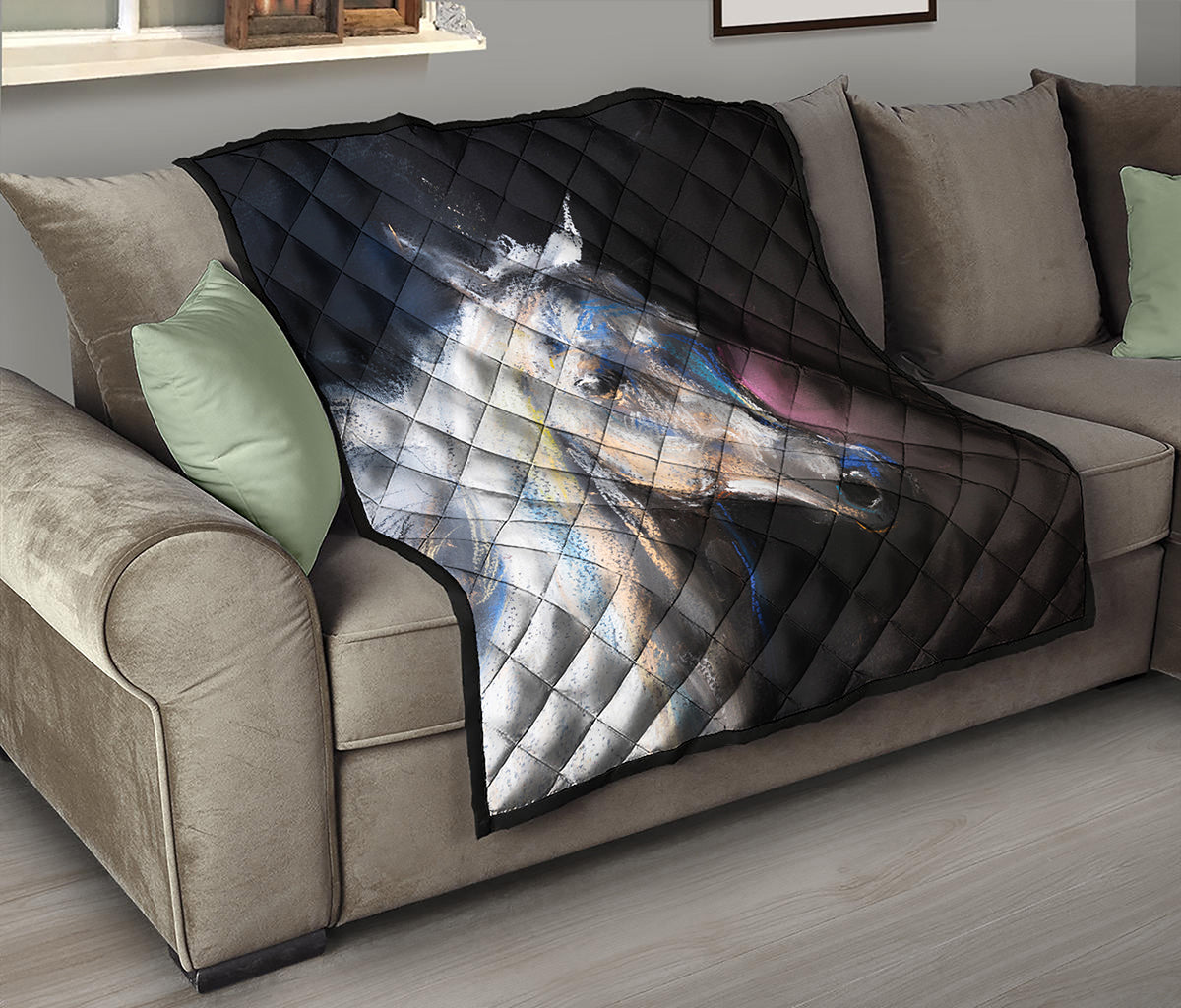 White Horse Portrait Print Quilt