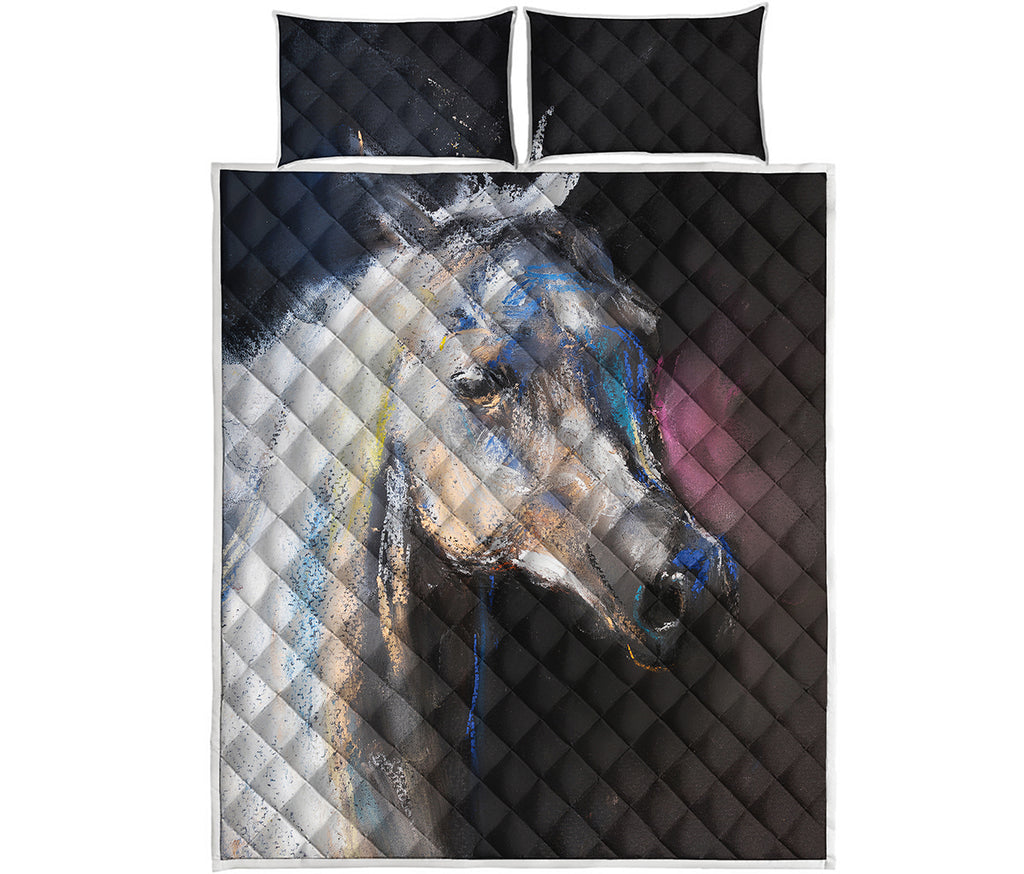 White Horse Portrait Print Quilt Bed Set
