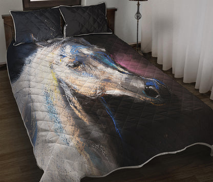 White Horse Portrait Print Quilt Bed Set