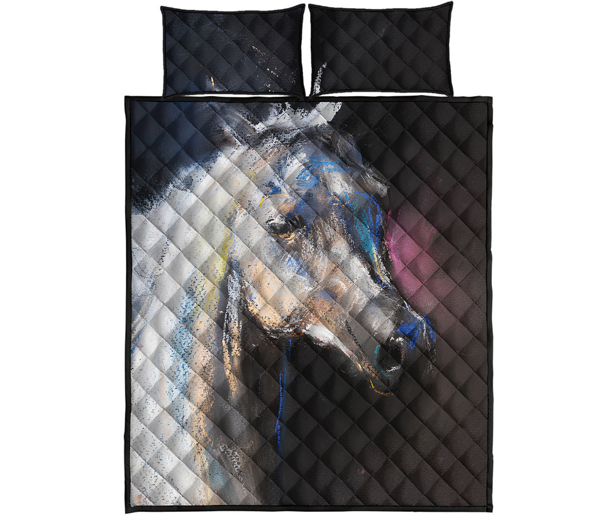 White Horse Portrait Print Quilt Bed Set