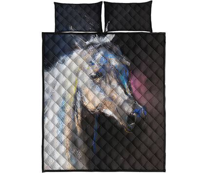 White Horse Portrait Print Quilt Bed Set