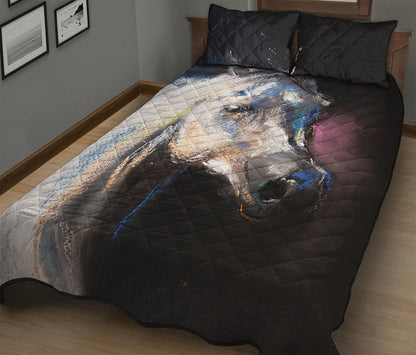 White Horse Portrait Print Quilt Bed Set