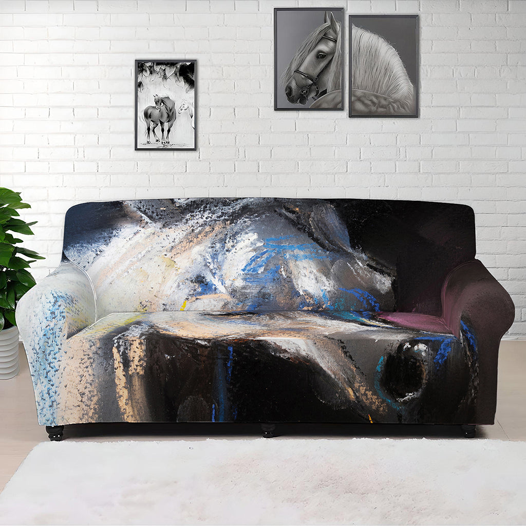 White Horse Portrait Print Sofa Cover