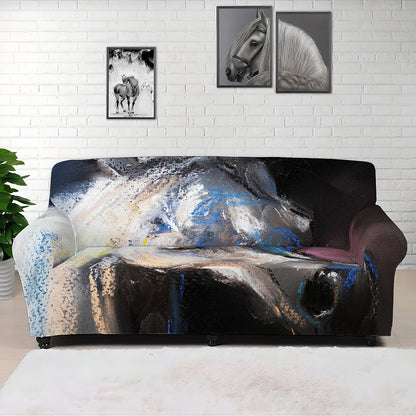 White Horse Portrait Print Sofa Cover