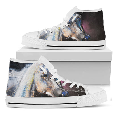 White Horse Portrait Print White High Top Shoes