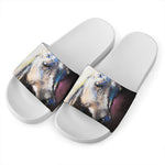 White Horse Portrait Print White Slide Sandals