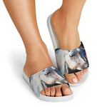 White Horse Portrait Print White Slide Sandals