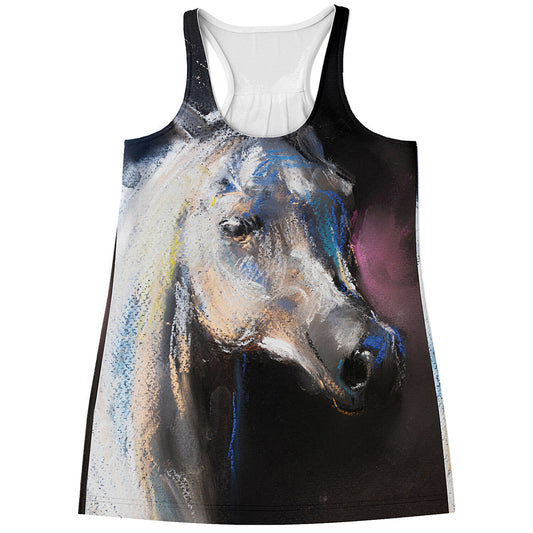 White Horse Portrait Print Women's Racerback Tank Top