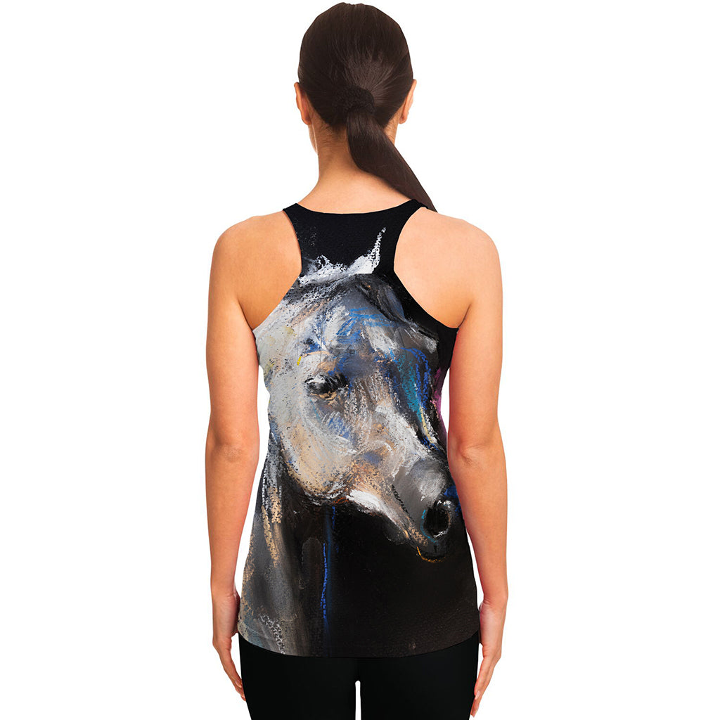 White Horse Portrait Print Women's Racerback Tank Top