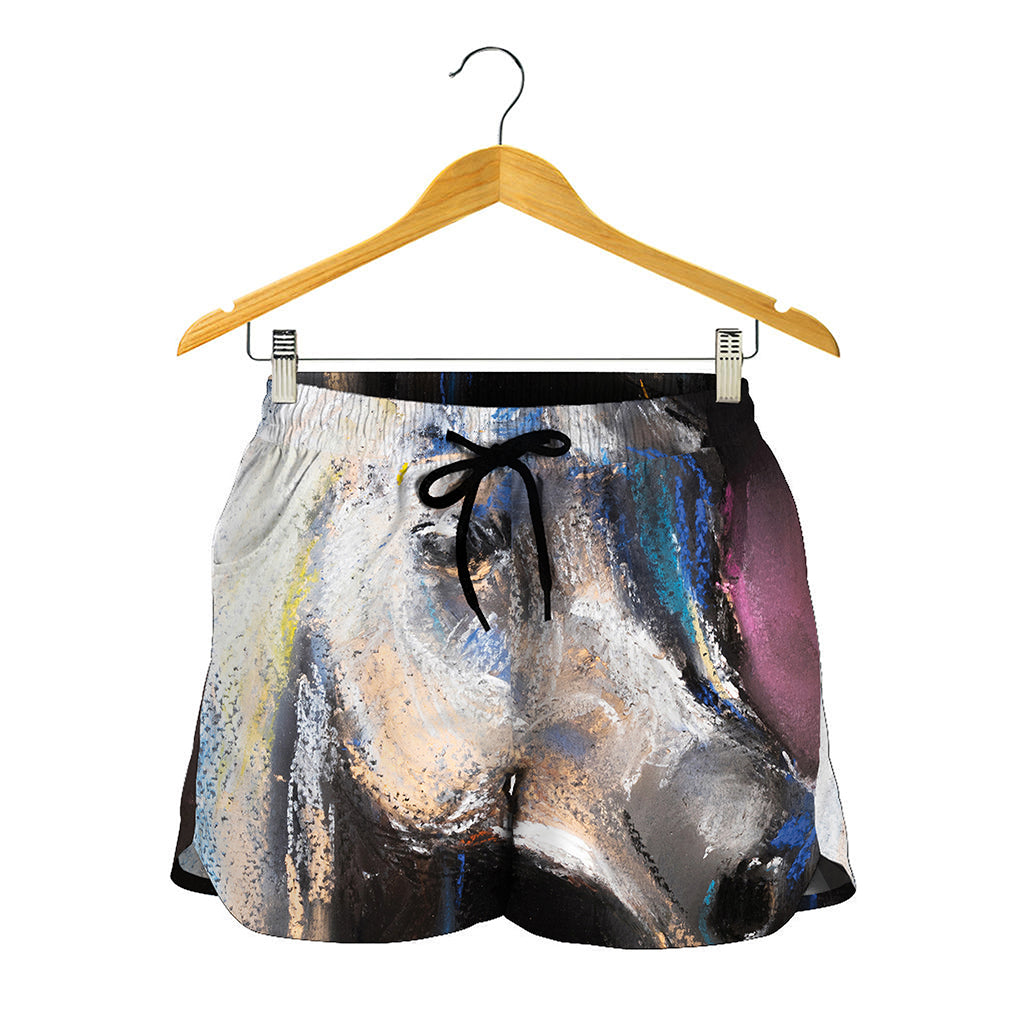 White Horse Portrait Print Women's Shorts