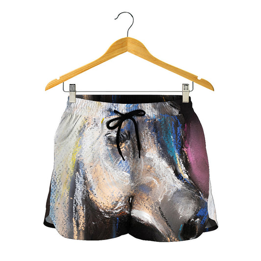 White Horse Portrait Print Women's Shorts