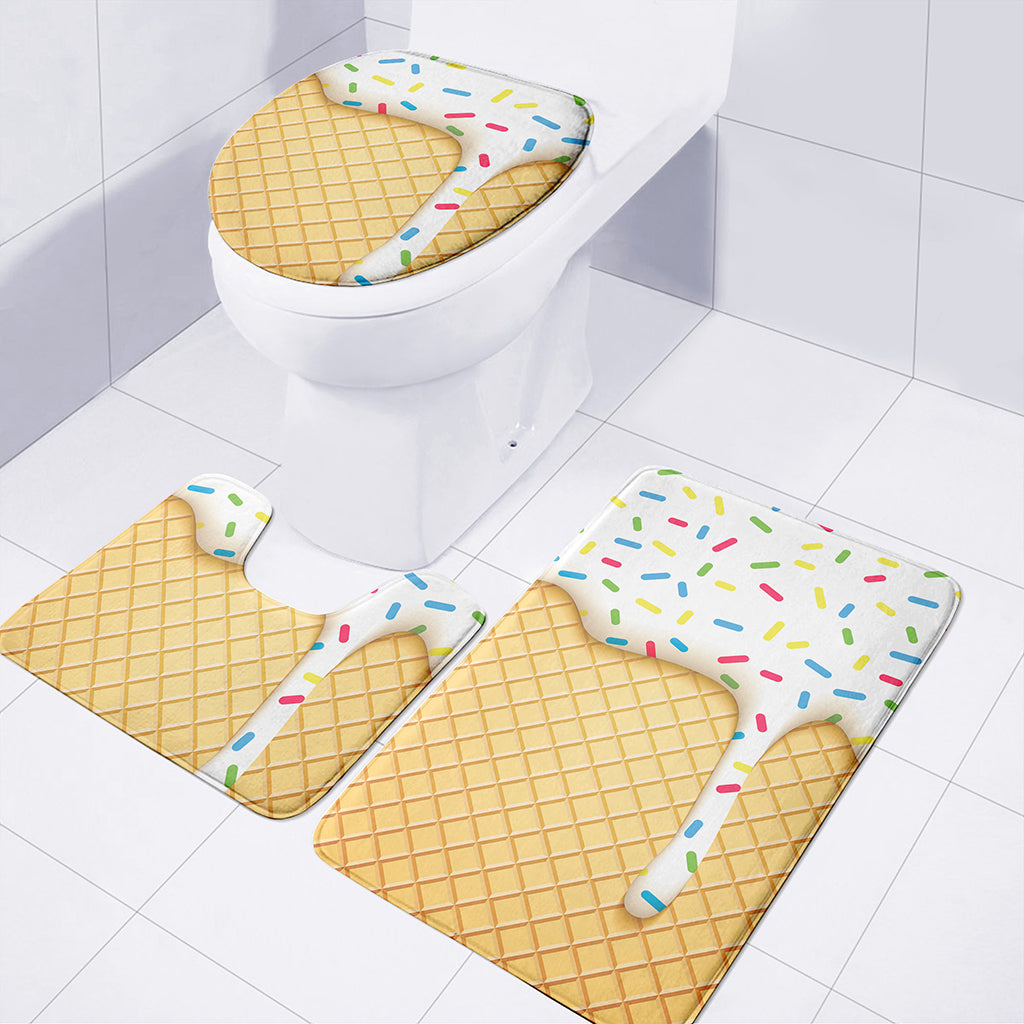 White Ice Cream Melted Print 3 Piece Bath Mat Set