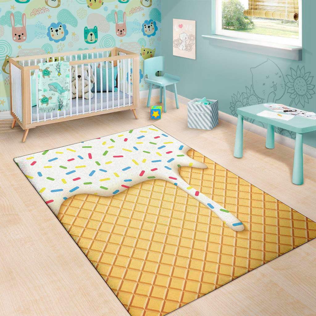 White Ice Cream Melted Print Area Rug
