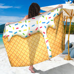 White Ice Cream Melted Print Beach Sarong Wrap