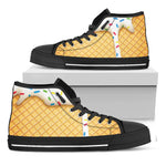 White Ice Cream Melted Print Black High Top Shoes