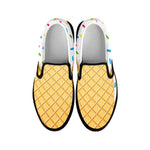 White Ice Cream Melted Print Black Slip On Shoes