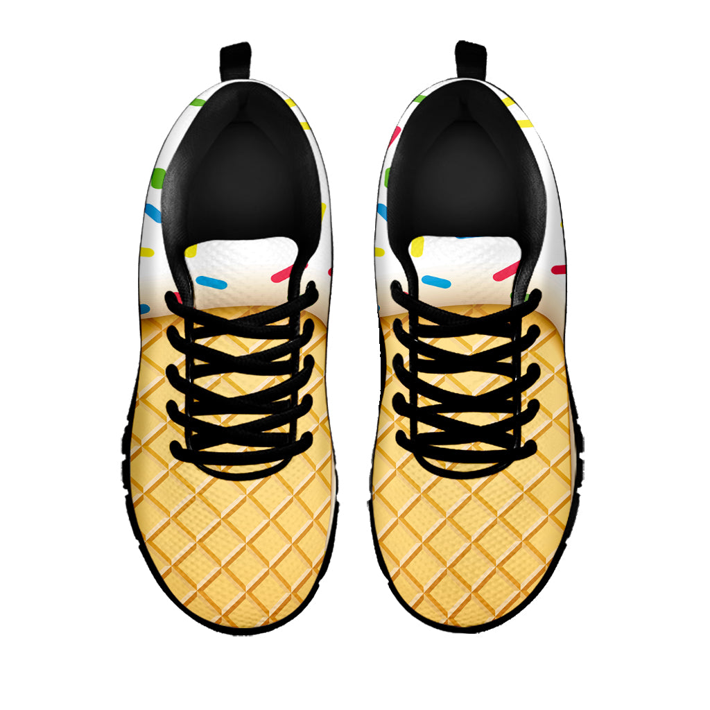 White Ice Cream Melted Print Black Sneakers