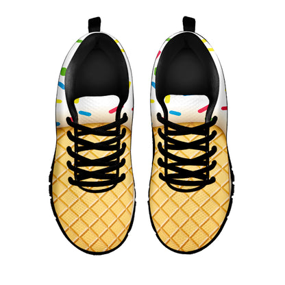 White Ice Cream Melted Print Black Sneakers