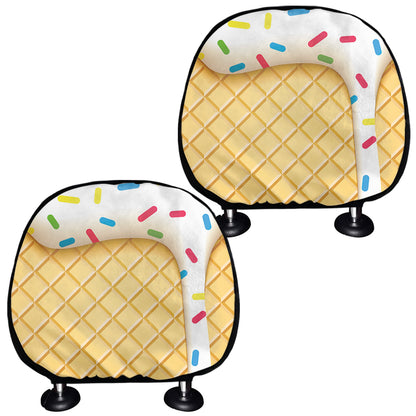 White Ice Cream Melted Print Car Headrest Covers