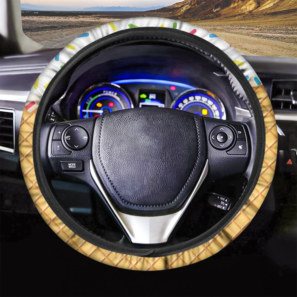 White Ice Cream Melted Print Car Steering Wheel Cover