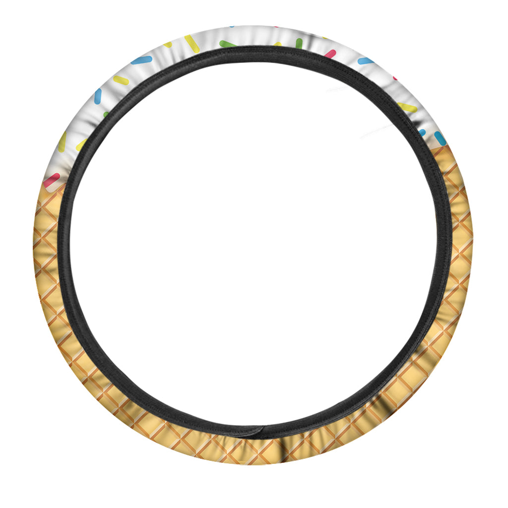 White Ice Cream Melted Print Car Steering Wheel Cover