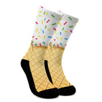 White Ice Cream Melted Print Crew Socks