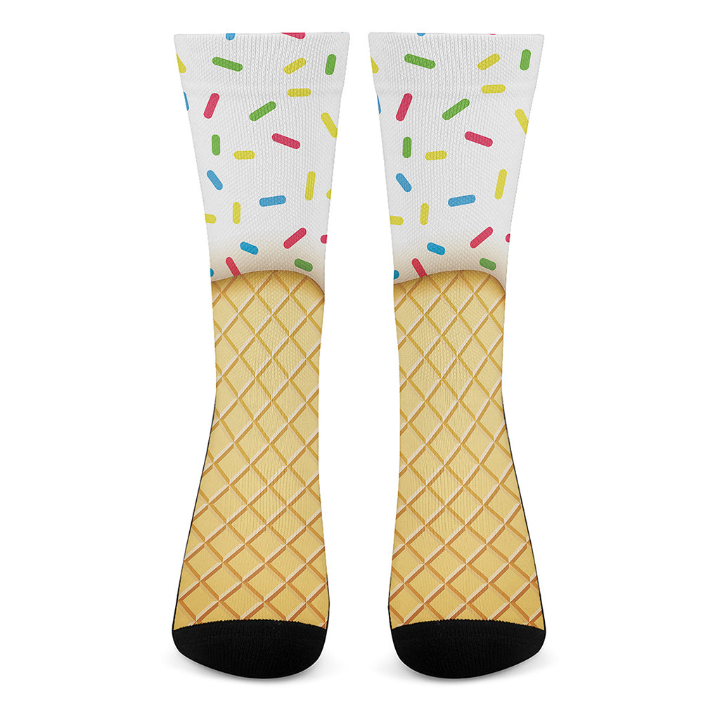 White Ice Cream Melted Print Crew Socks