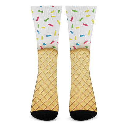 White Ice Cream Melted Print Crew Socks