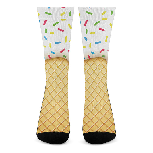 White Ice Cream Melted Print Crew Socks