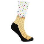 White Ice Cream Melted Print Crew Socks