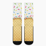 White Ice Cream Melted Print Crew Socks