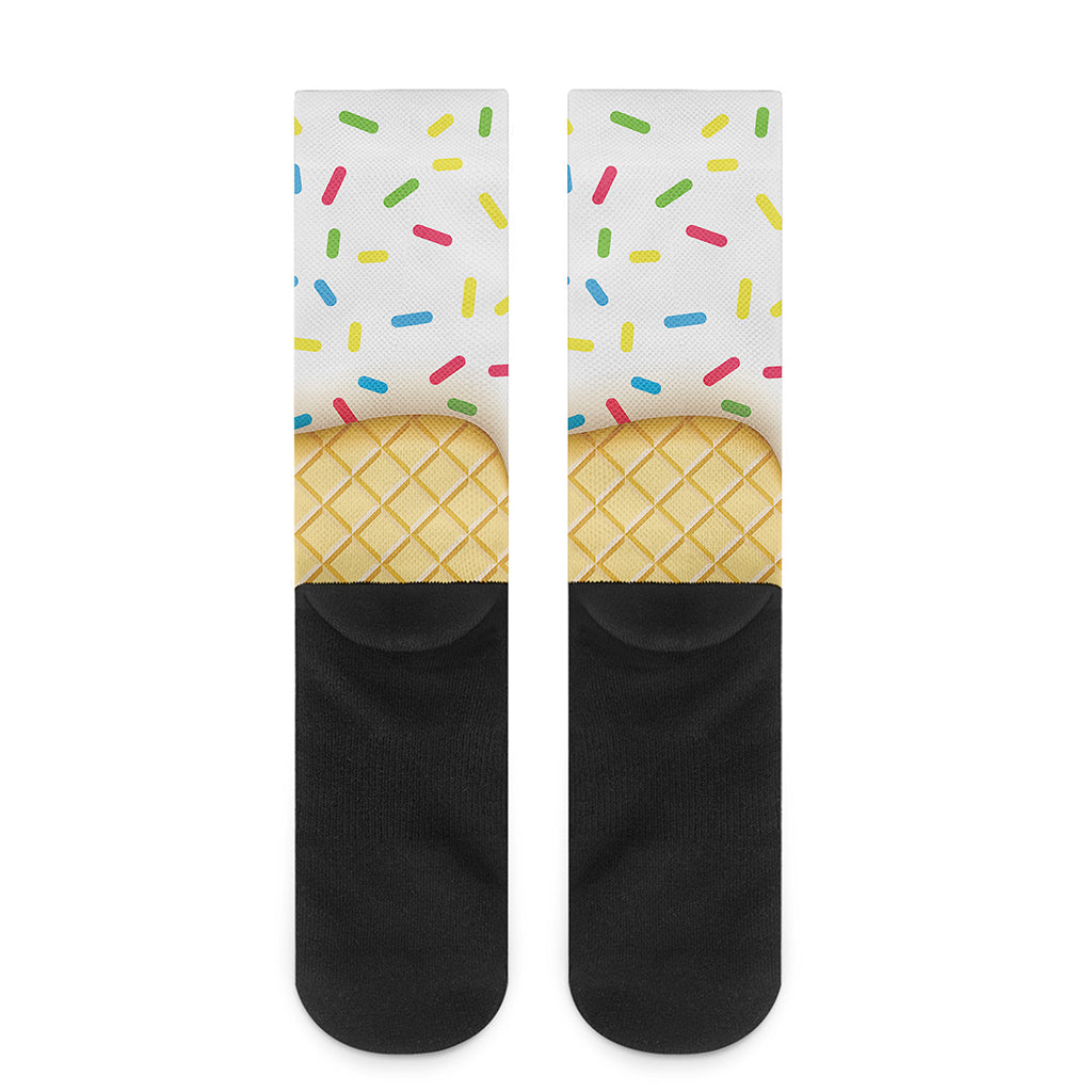 White Ice Cream Melted Print Crew Socks