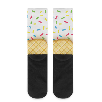 White Ice Cream Melted Print Crew Socks