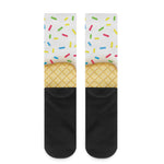 White Ice Cream Melted Print Crew Socks