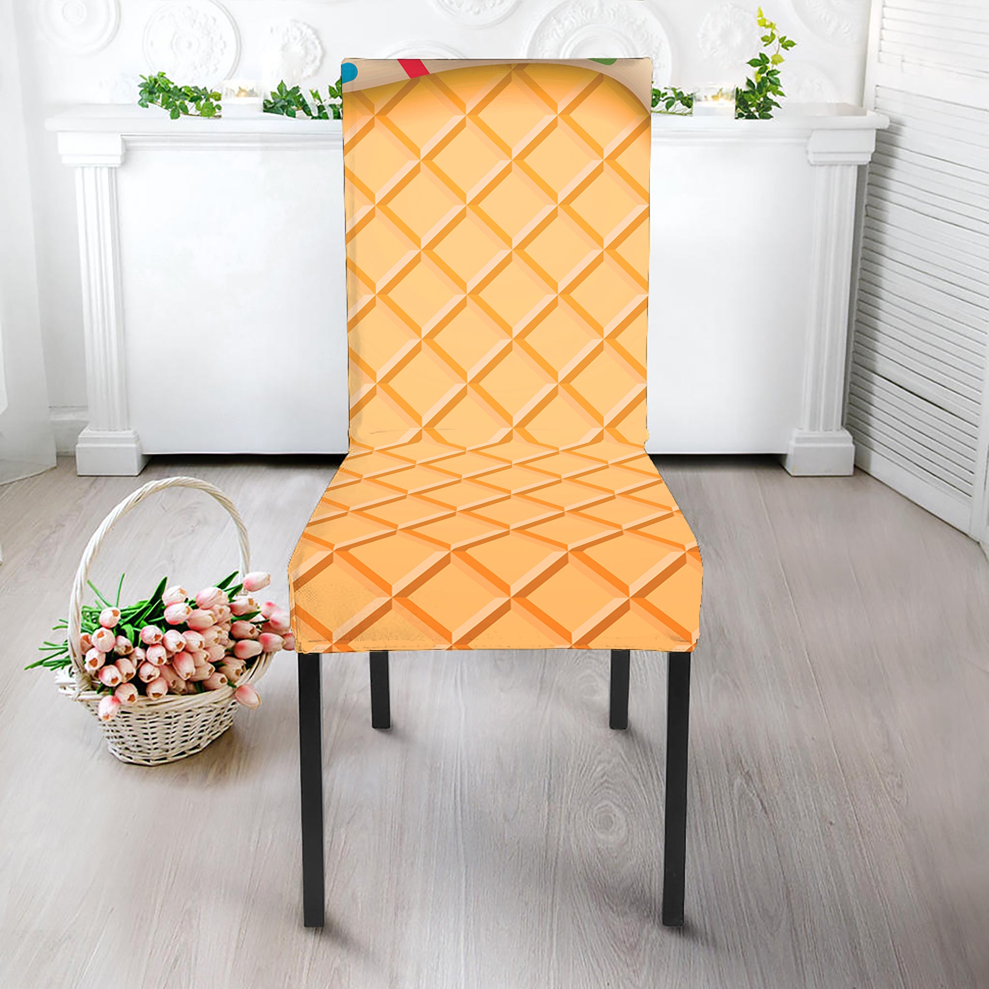 White Ice Cream Melted Print Dining Chair Slipcover