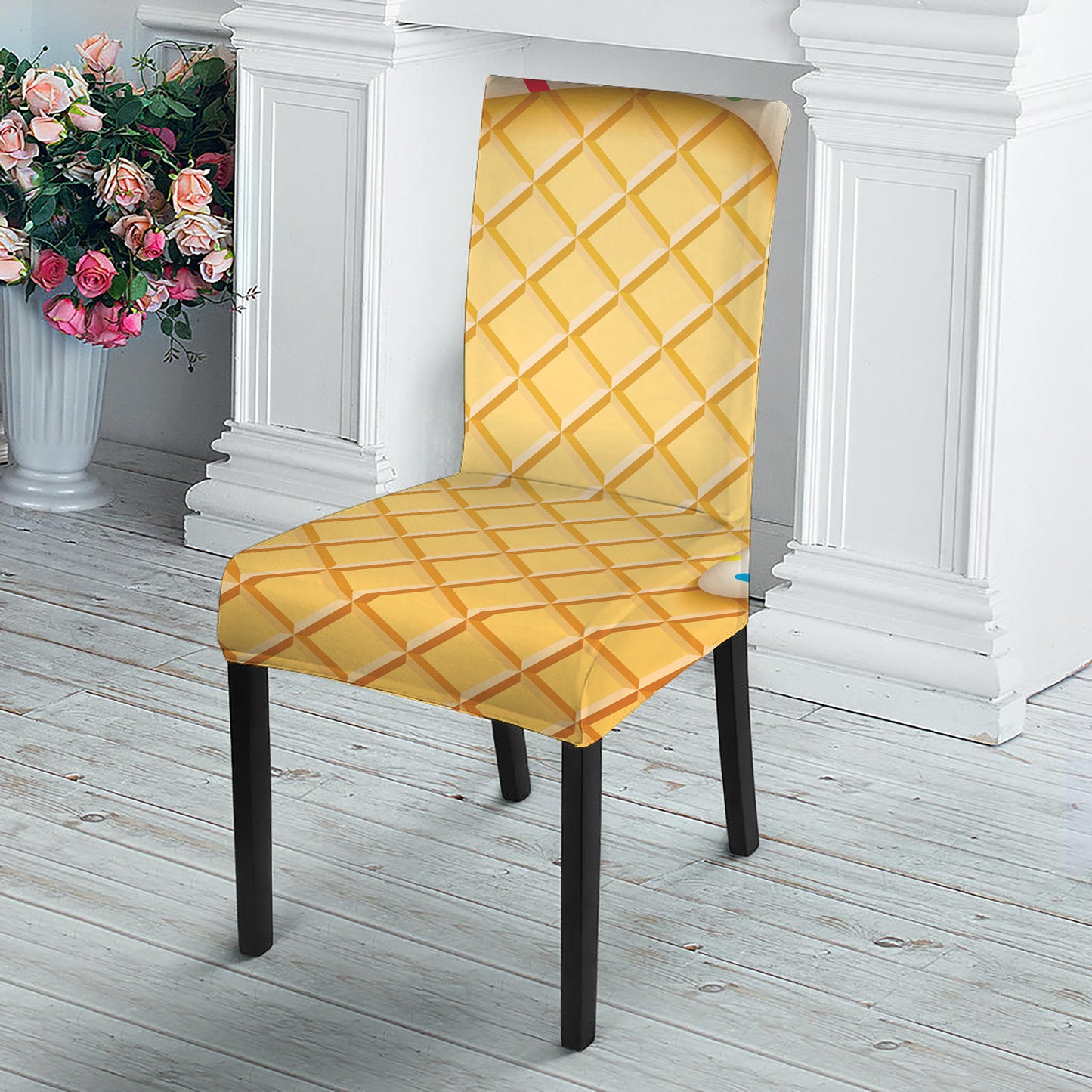 White Ice Cream Melted Print Dining Chair Slipcover