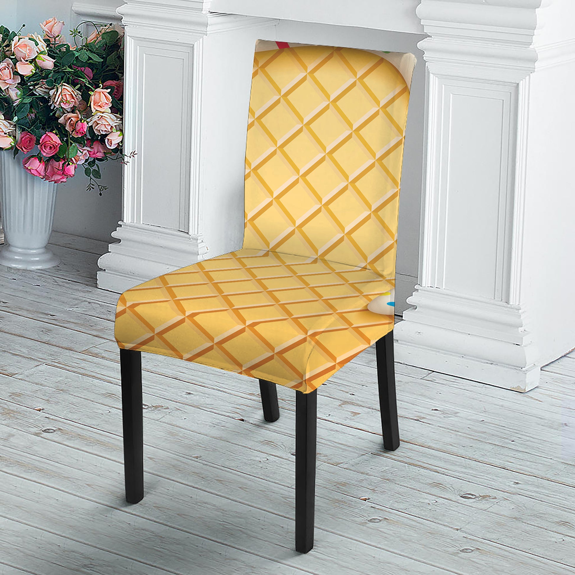 White Ice Cream Melted Print Dining Chair Slipcover