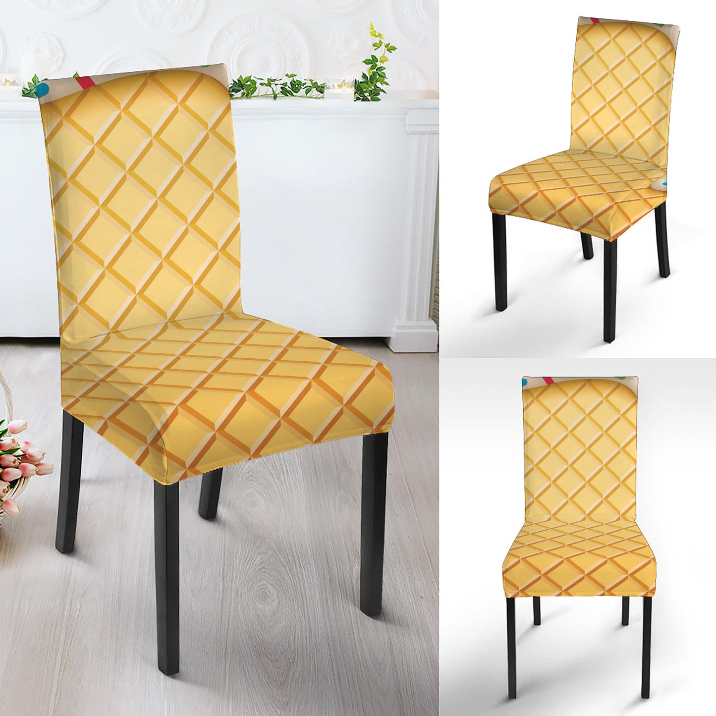 White Ice Cream Melted Print Dining Chair Slipcover